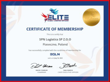 certyfikat członkostwa z elite global logistics network